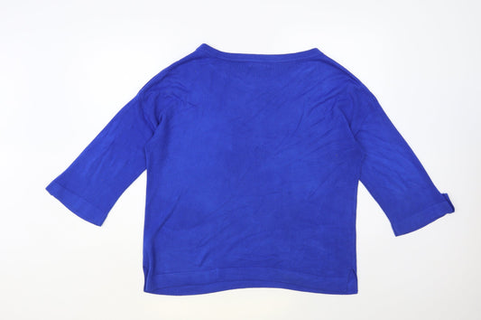 George Womens Blue Boat Neck Acrylic Pullover Jumper Size 16