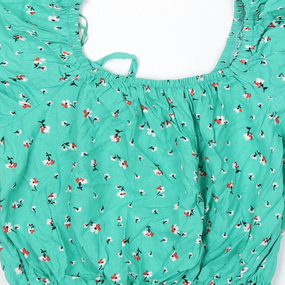 Matalan Womens Green Floral Viscose Cropped Blouse Size 8 Round Neck