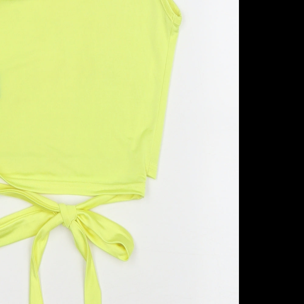 Miss Selfridge Womens Yellow Polyester Cropped Tank Size 10 One Shoulder