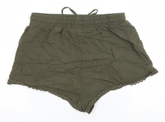 Primark Womens Green Viscose Hot Pants Shorts Size 8 Regular Drawstring