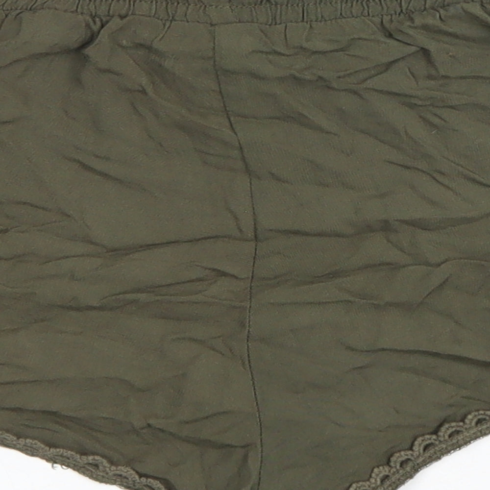 Primark Womens Green Viscose Hot Pants Shorts Size 8 Regular Drawstring