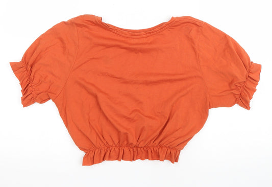 Primark Womens Orange Polyester Cropped T-Shirt Size S Round Neck - Star