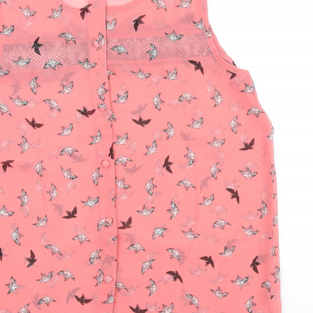 Atmosphere Womens Pink Geometric Polyester Basic Blouse Size 12 Round Neck - Bird print & lace detail