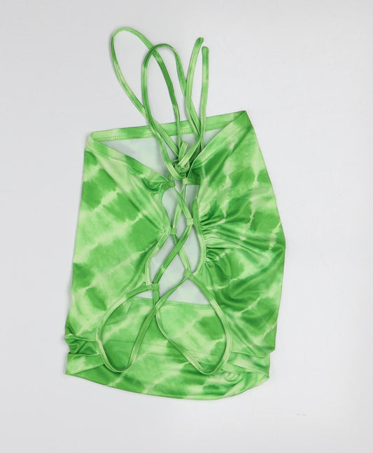 SheIn Womens Green Geometric Polyester Cropped T-Shirt Size L Cowl Neck - Tie Dye