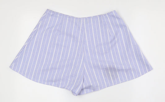 PRETTYLITTLETHING Womens Blue Striped 100% Polyester Hot Pants Shorts Size 12 Regular Zip