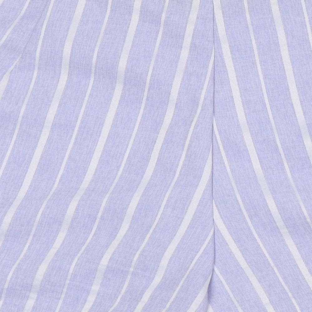 PRETTYLITTLETHING Womens Blue Striped 100% Polyester Hot Pants Shorts Size 12 Regular Zip