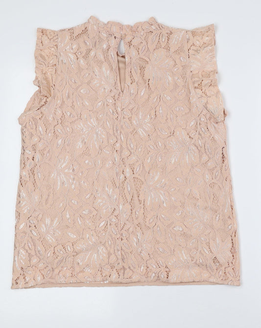 Atmosphere Womens Pink Floral Nylon Basic Tank Size 12 High Neck - Lace