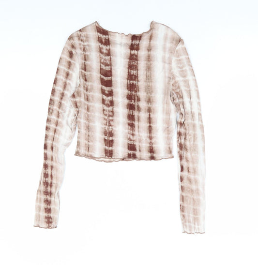 SheIn Womens Brown Geometric Elastane Cropped T-Shirt Size XS Round Neck - Tie Dye