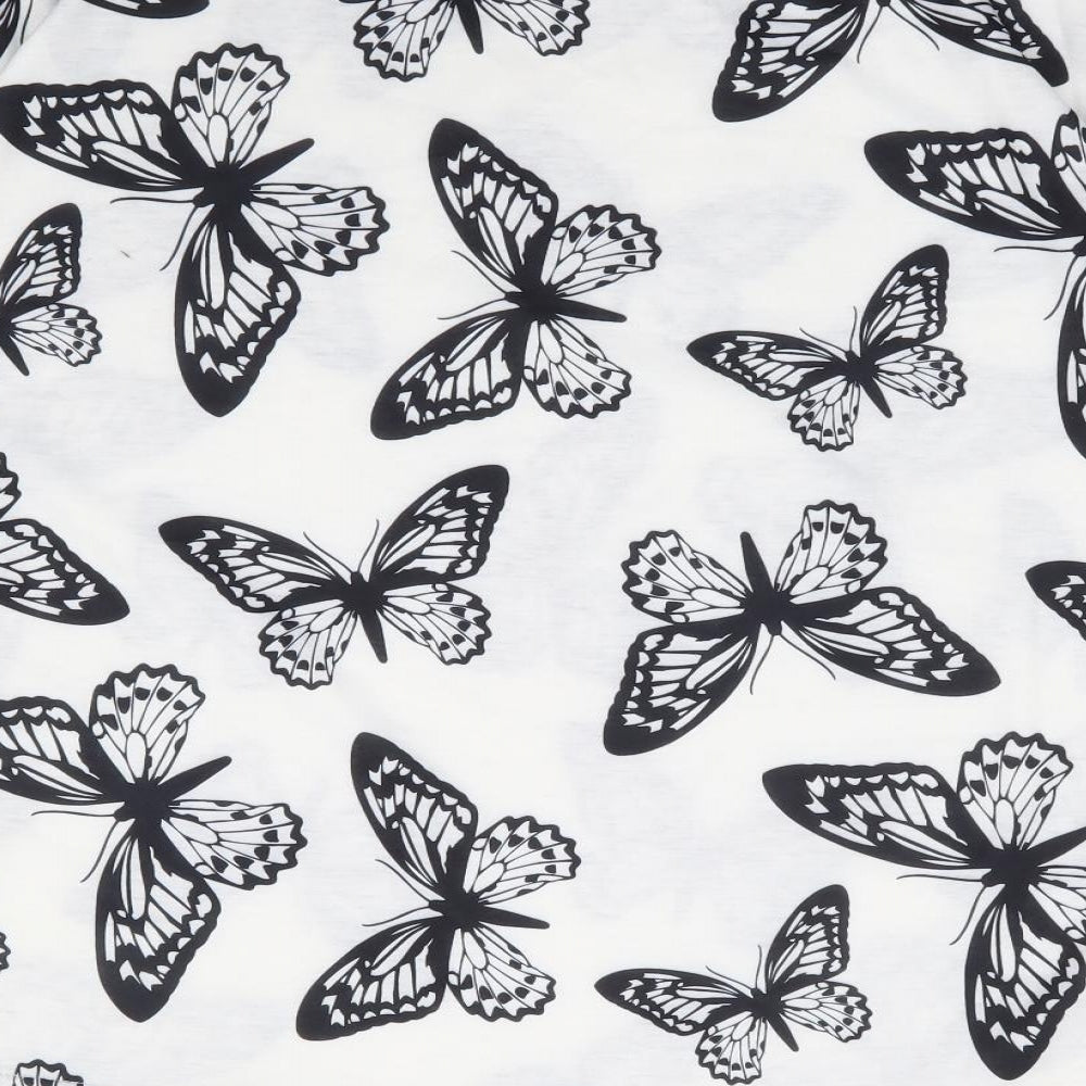 SheIn Womens White Geometric Cotton Basic T-Shirt Size XS Round Neck - Butterfly