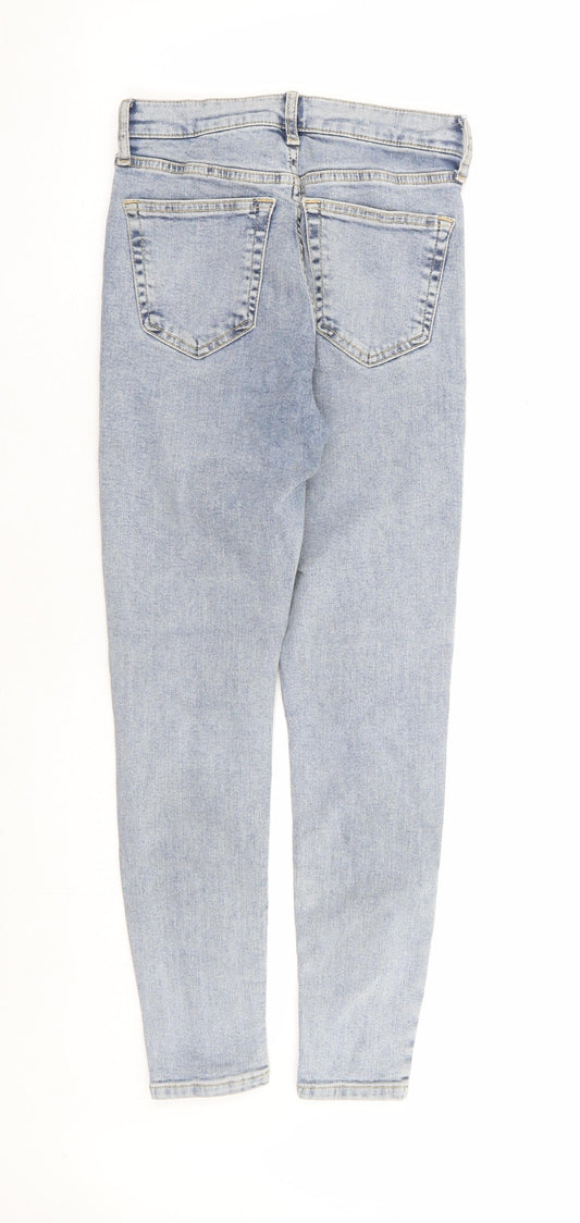 Topshop Womens Blue Cotton Skinny Jeans Size 25 in L26 in Regular Zip - Ankle Grazer