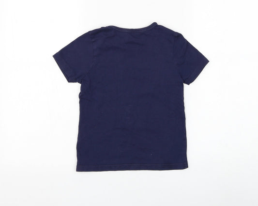 George Boys Blue Cotton Basic T-Shirt Size 4-5 Years Round Neck Pullover - Crocodile