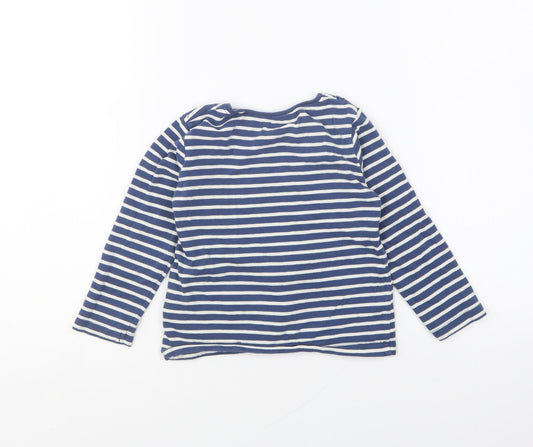 NEXT Girls Blue Striped Cotton Basic T-Shirt Size 2-3 Years Round Neck Pullover - Rainbow