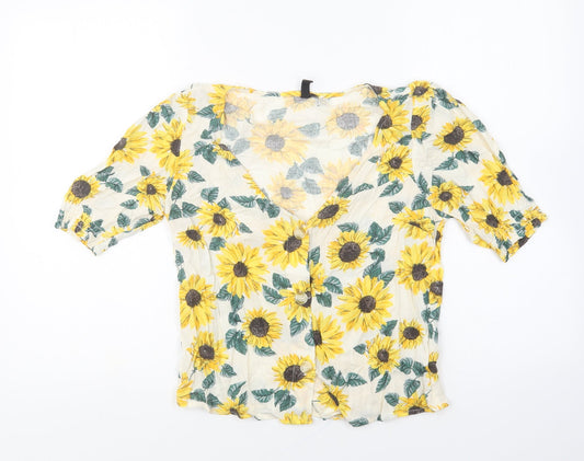 Womens UK Size 4 Divided by H&M Yellow Basic Button-Up