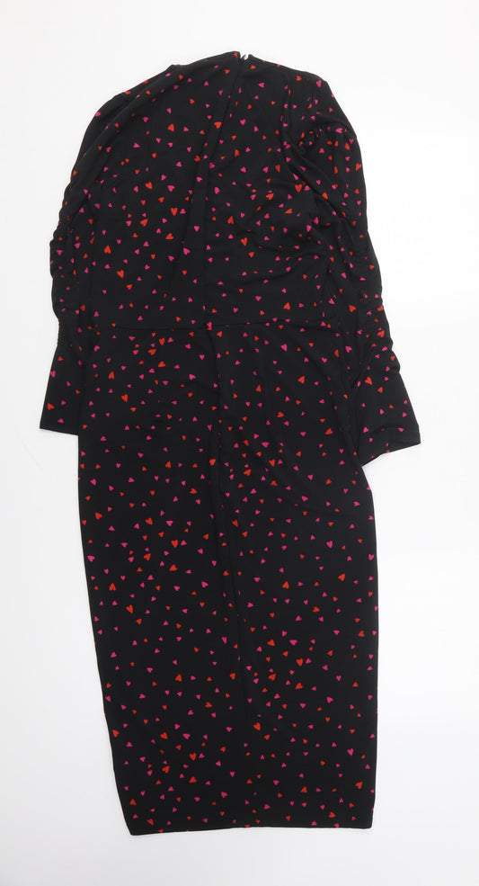 Very Womens Black Geometric Polyester Bodycon Size 10 V-Neck Pullover - Love Hearts