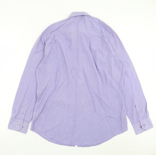 F&F Mens Purple Polyester Button-Up Size 16 Collared Button - Pocket Detail