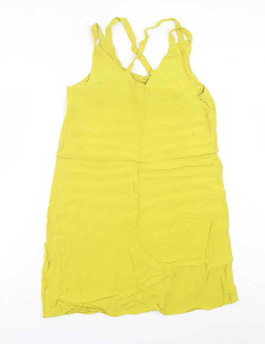 Papaya Womens Yellow Viscose A-Line Size 14 V-Neck Pullover - Cross Back
