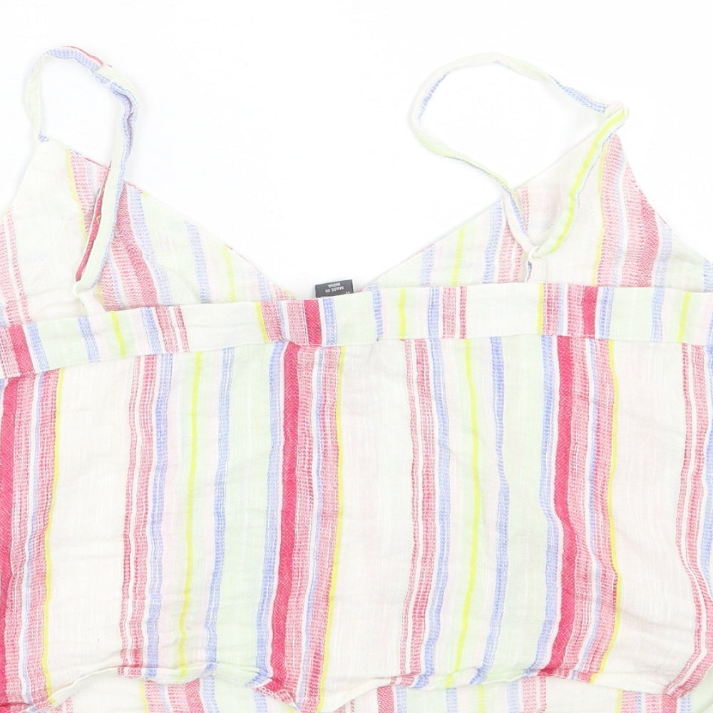 Primark Womens Multicoloured Striped Cotton Cropped Tank Size 16 V-Neck