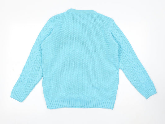 Envy Womens Blue Round Neck Acrylic Pullover Jumper Size S