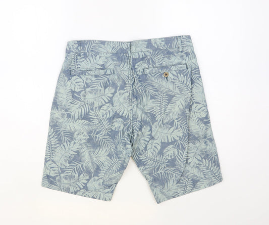 Matalan Mens Green Floral Cotton Chino Shorts Size 30 in L10 in Regular Button