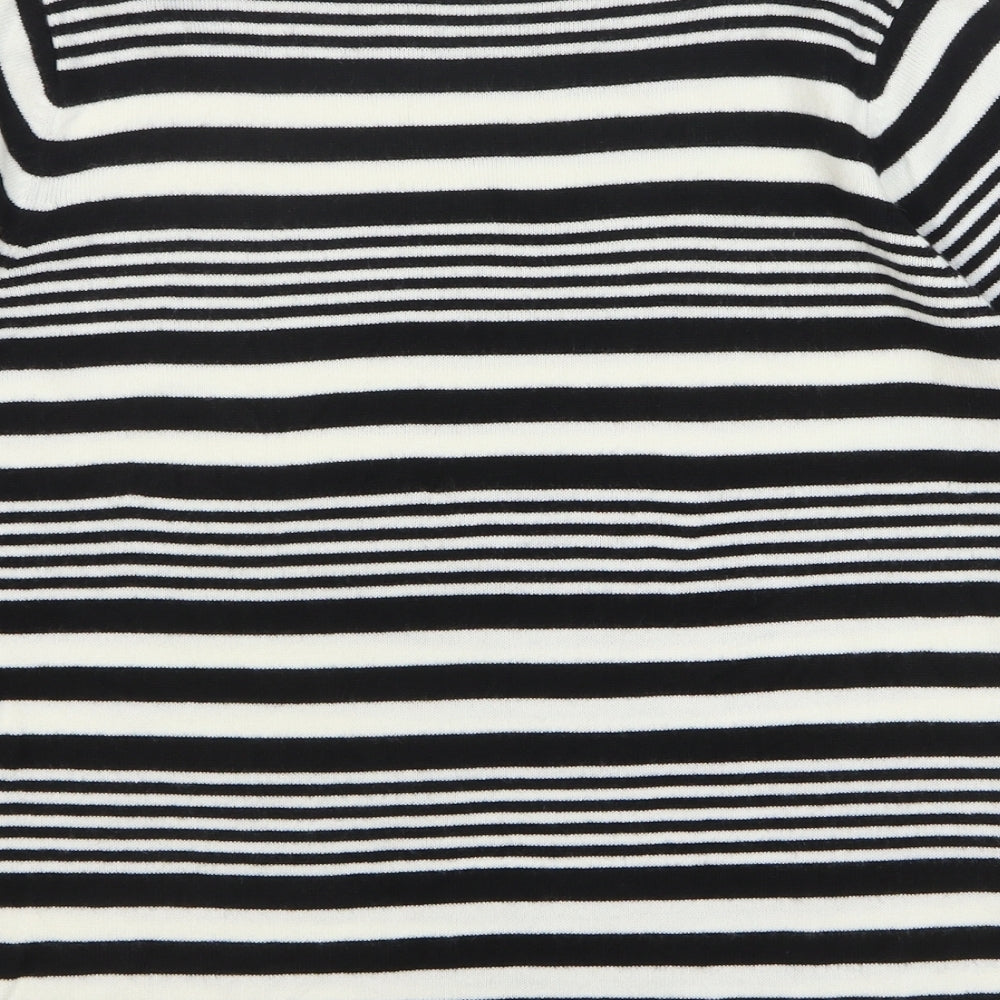 Berkertex Womens Black Striped Acrylic Basic T-Shirt Size 14 Round Neck