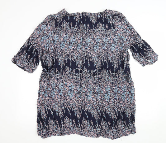 Marks and Spencer Womens Black Floral Viscose Kaftan Size 20 Scoop Neck Button - Lace trim