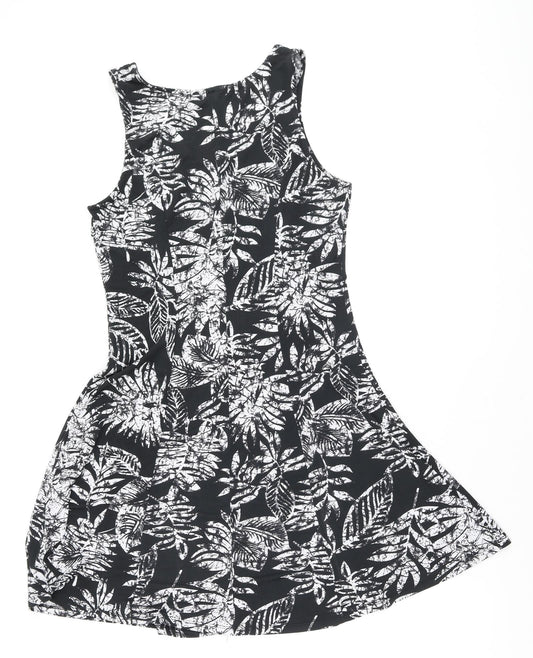 Blue Vanilla Womens Black Camouflage Polyester Fit & Flare Size 10 Round Neck