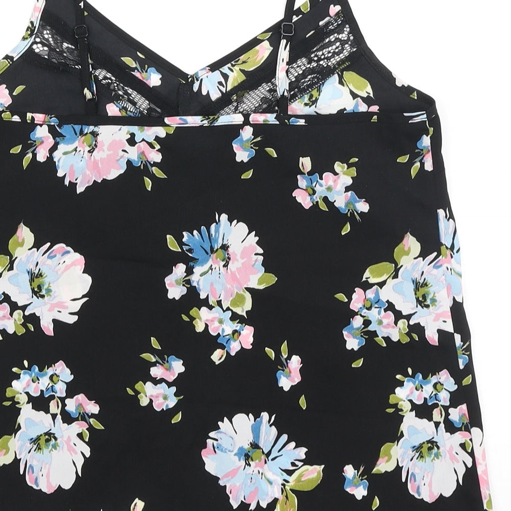 Miss Selfridge Womens Black Floral Polyester Camisole Blouse Size 8 V-Neck - Lace Detail