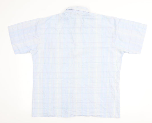 St Michaels Mens Blue Plaid Cotton Button-Up Size L Collared Button