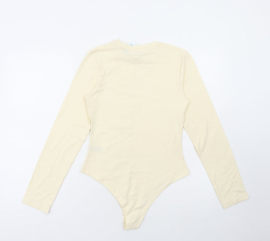 Primark Womens Ivory Cotton Bodysuit One-Piece Size S Snap