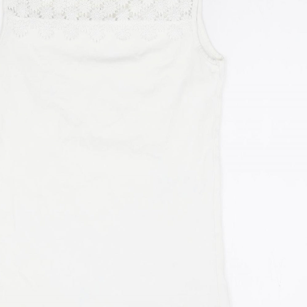 Great Plains Womens White Cotton Basic Tank Size S Round Neck