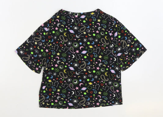 Primark Womens Multicoloured Geometric Polyester Basic T-Shirt Size 2XS Round Neck