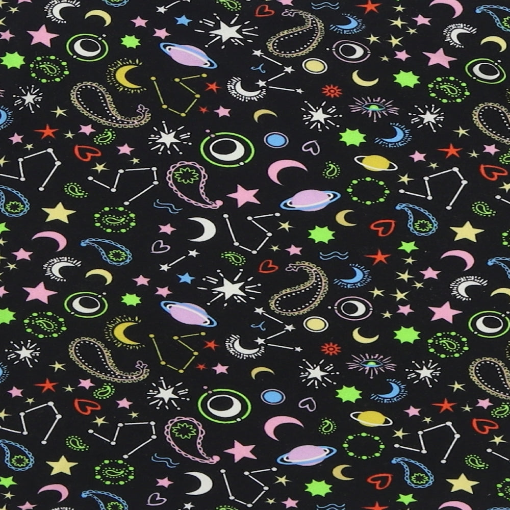 Primark Womens Multicoloured Geometric Polyester Basic T-Shirt Size 2XS Round Neck