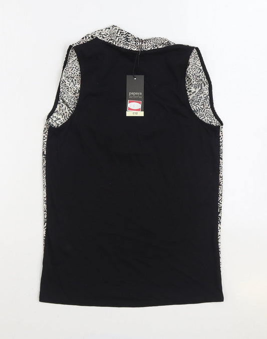 Papaya Womens Black Geometric Polyester Basic Blouse Size 8 Cowl Neck