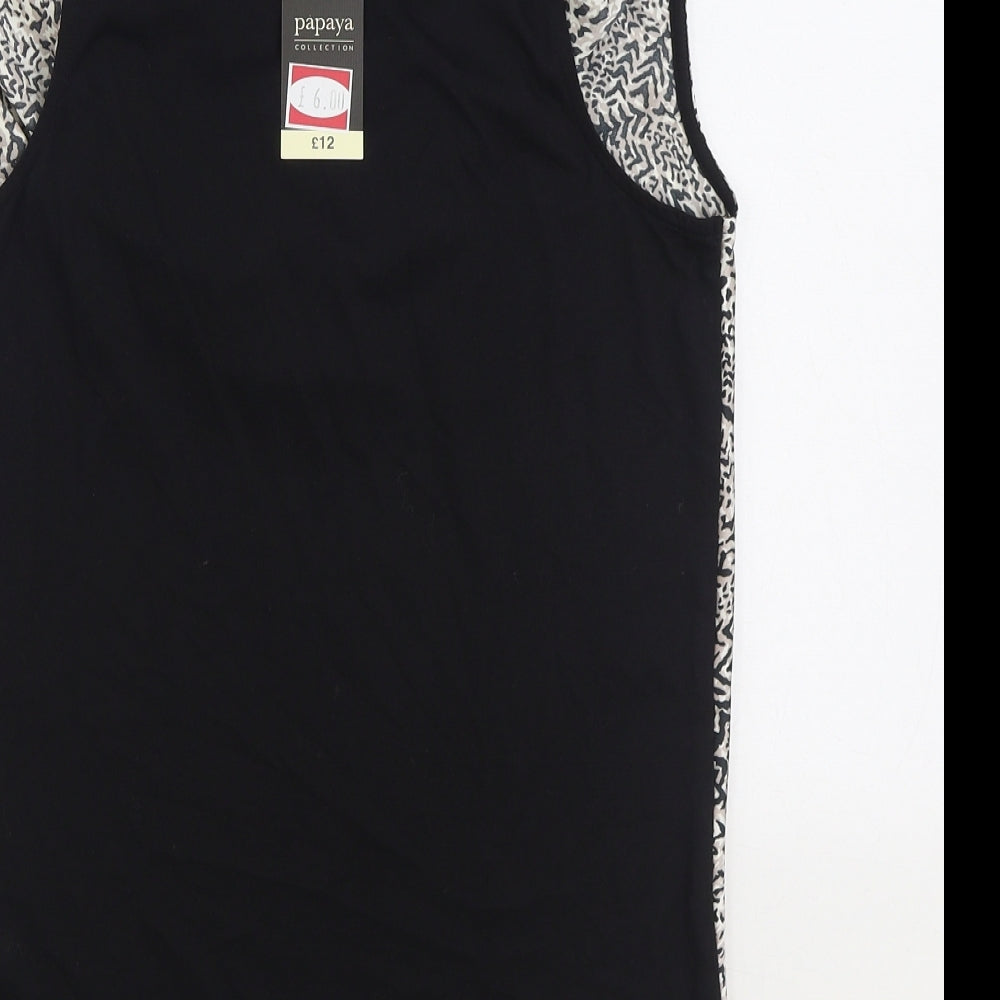 Papaya Womens Black Geometric Polyester Basic Blouse Size 8 Cowl Neck