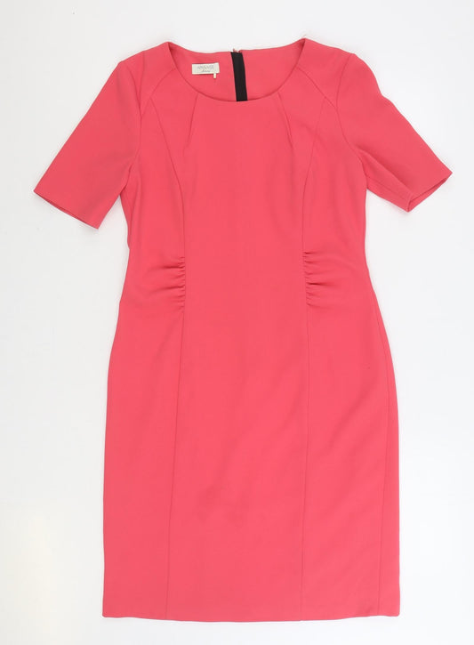 APANAGE Womens Pink Polyester Pencil Dress Size 14 Round Neck Zip