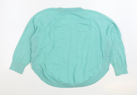 Damart Womens Blue Round Neck 100% Cotton Pullover Jumper Size 18