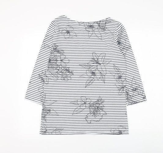 George Womens White Striped Polyester Basic T-Shirt Size 10 Boat Neck - Flower