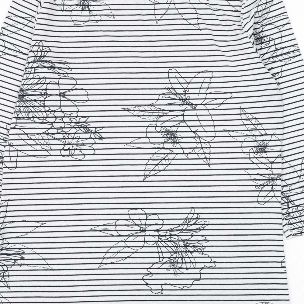 George Womens White Striped Polyester Basic T-Shirt Size 10 Boat Neck - Flower