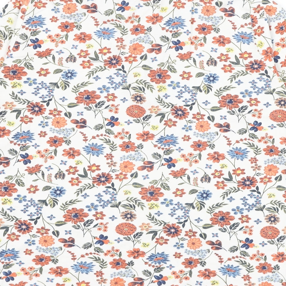 EWM Womens White Floral Cotton Basic Polo Size 10 Collared