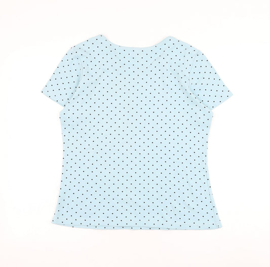 Damart Womens Blue Polka Dot Cotton Basic T-Shirt Size 10 Round Neck
