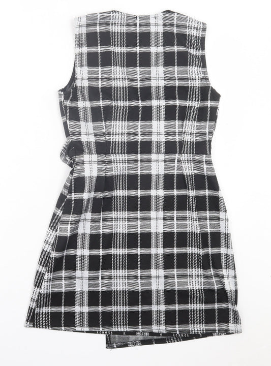 Quiz Womens Grey Plaid Polyester Wrap Dress Size 10 V-Neck Pullover - Tie At Side