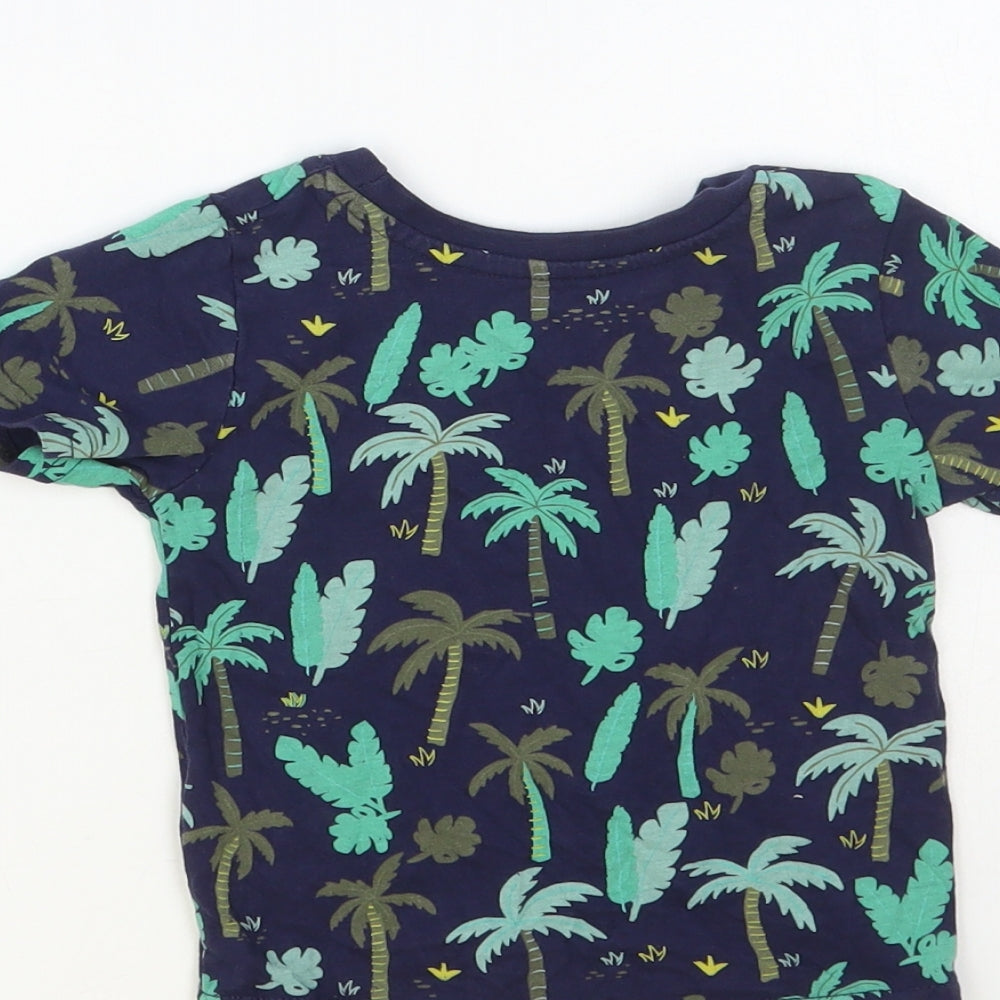 Primark Baby Blue Geometric Cotton Pullover T-Shirt Size 9-12 Months Crew Neck Pullover - Palm Tree Print