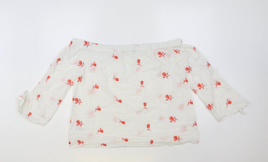Papaya Womens White Floral Cotton Basic Blouse Size 16 Off the Shoulder