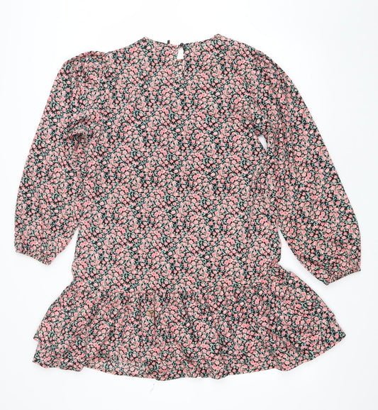 Boohoo Womens Pink Floral Polyester Kaftan Size 12 Round Neck Button