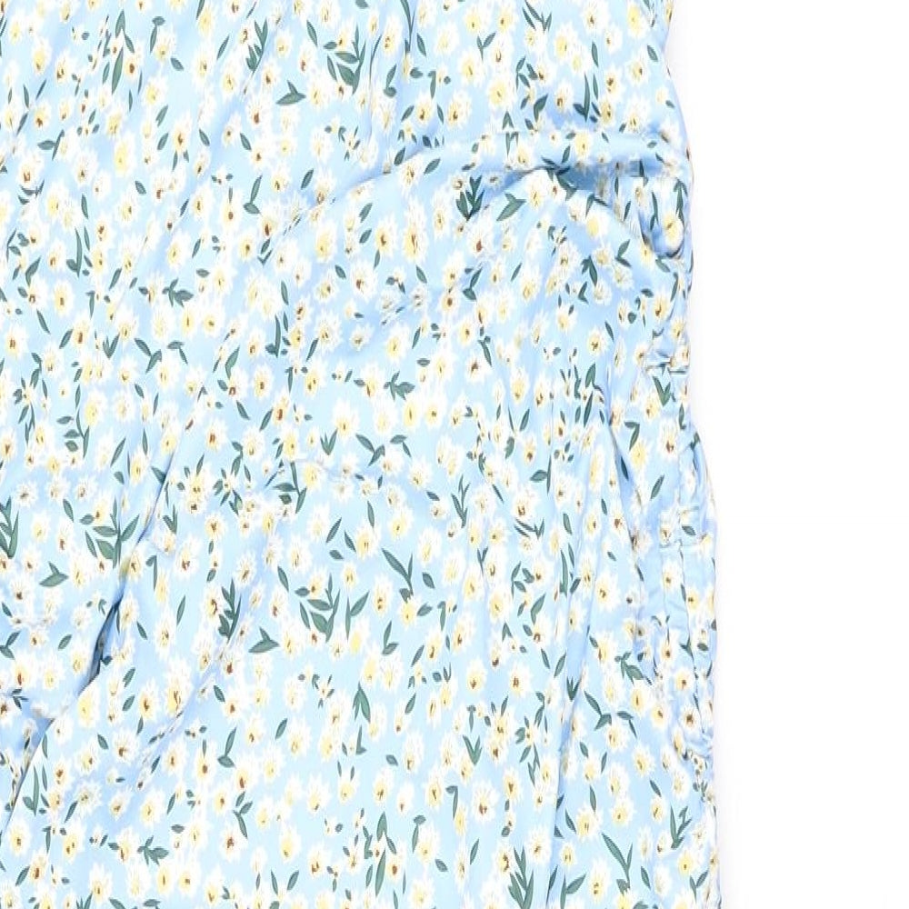 SheIn Womens Blue Floral Polyester Bodycon Size XL Square Neck Pullover - Ruched sides