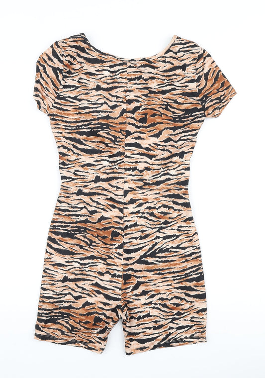 SheIn Womens Black Animal Print Polyester Romper One-Piece Size S L3 in - Ring detail