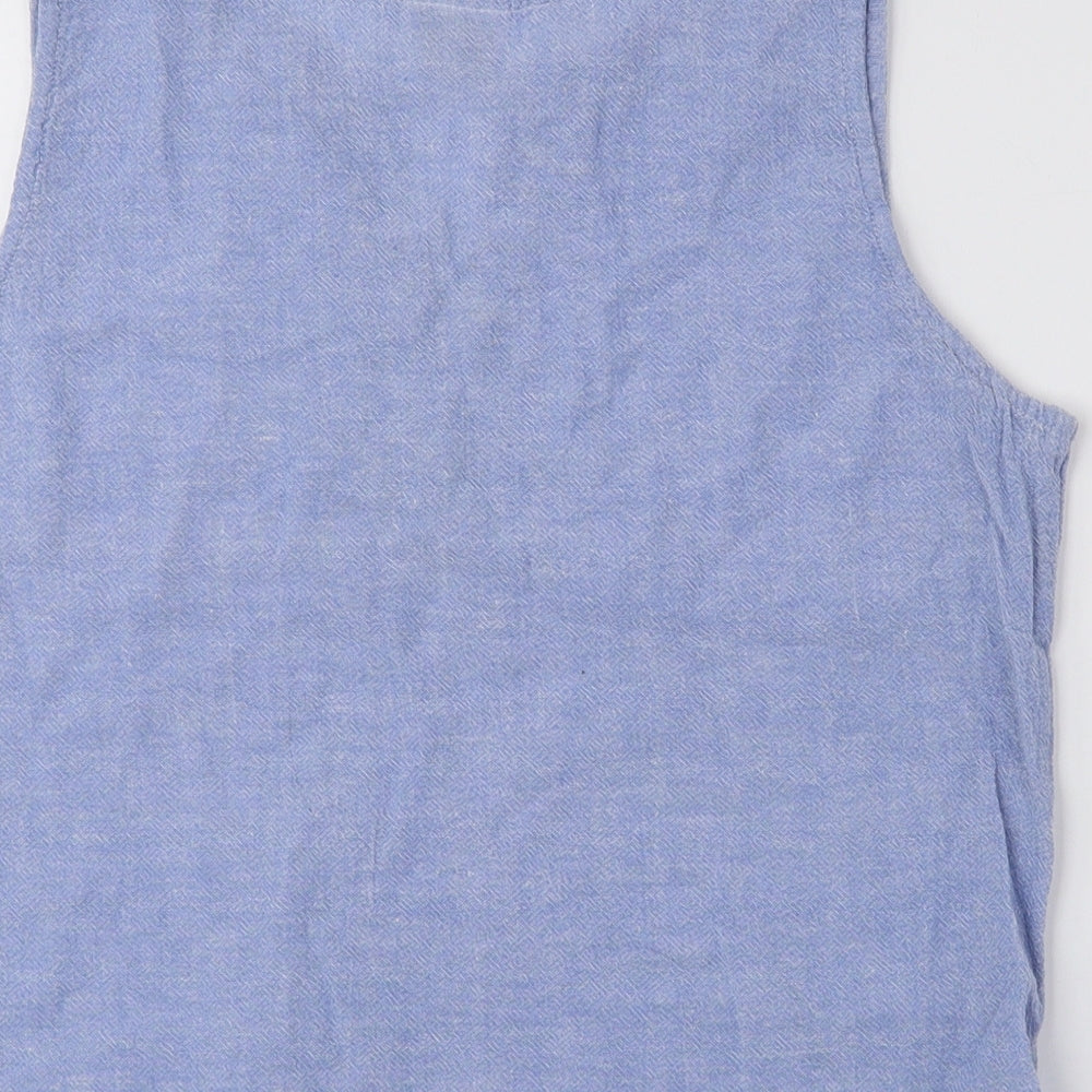 HHG Womens Blue Geometric 100% Cotton Cropped Tank Size XL V-Neck