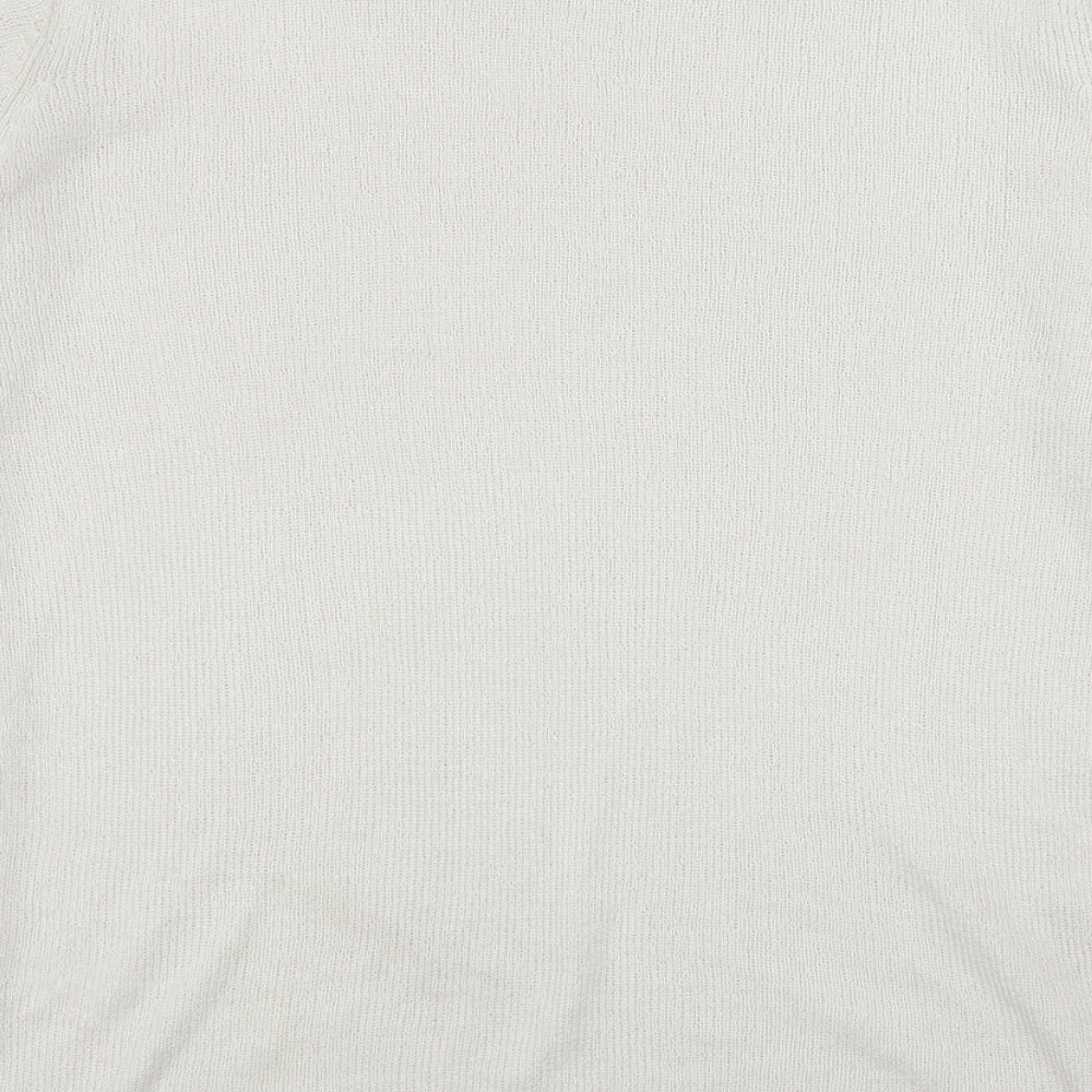 Joie De Vure Womens White Round Neck Acrylic Pullover Jumper Size M - Split hem details