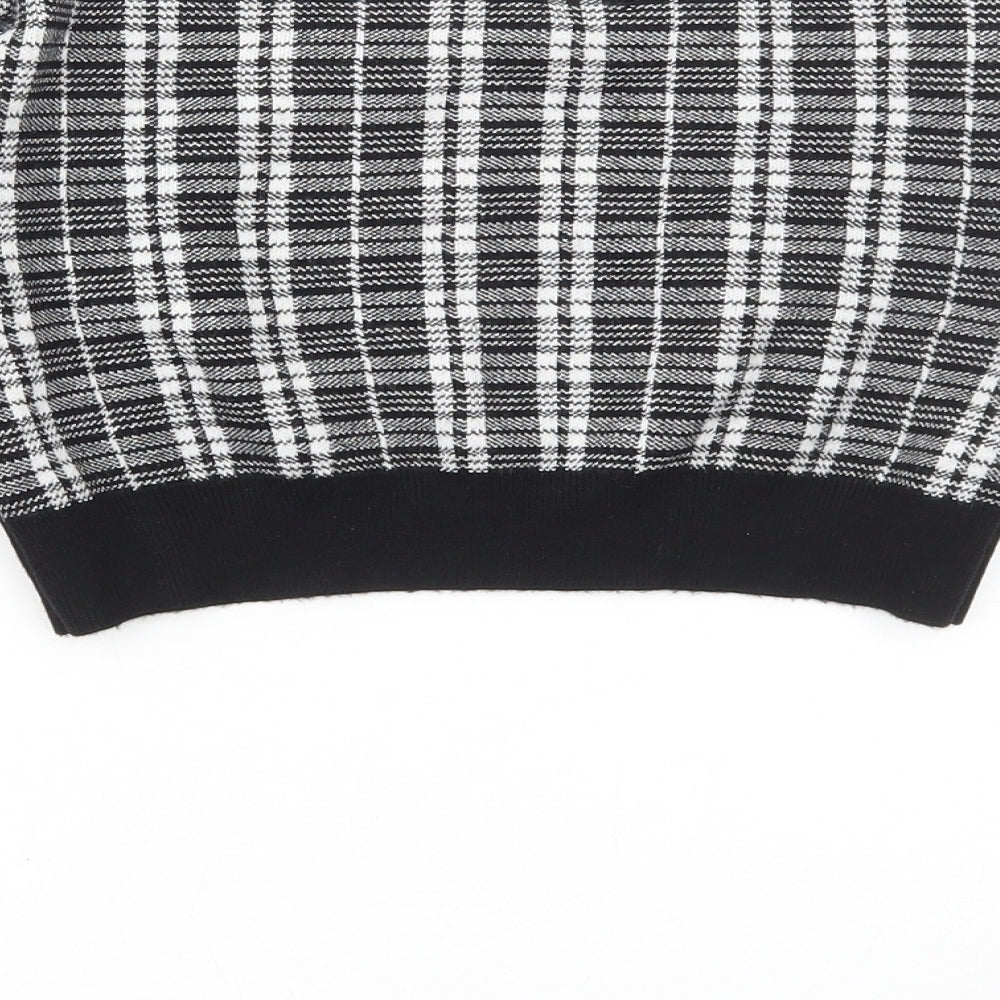 Primark Womens Black Round Neck Plaid Viscose Pullover Jumper Size S