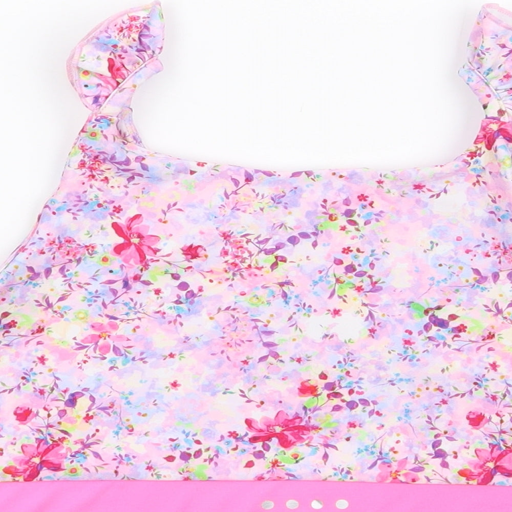 Matalan Girls Pink Floral Polyester Cropped Tank Size 12-13 Years Round Neck Pullover